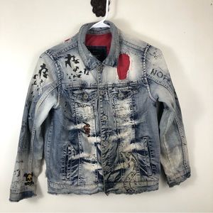 Jordan Craig Legacy Edition Patchwork Doodle Denim Jean Jacket Kids Size 12